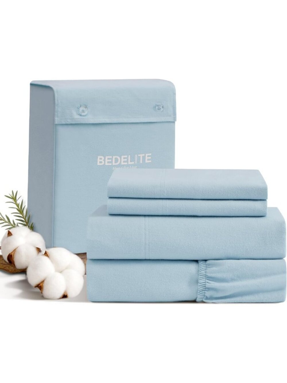 Cozy Light Blue 100% Cotton Flannel Queen Sheet Set - 4 Pieces for Ultimate